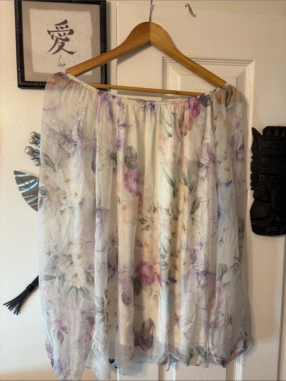 Sheer Floral Off-Shoulder Women’s Top in Ivory and Pastel Floral